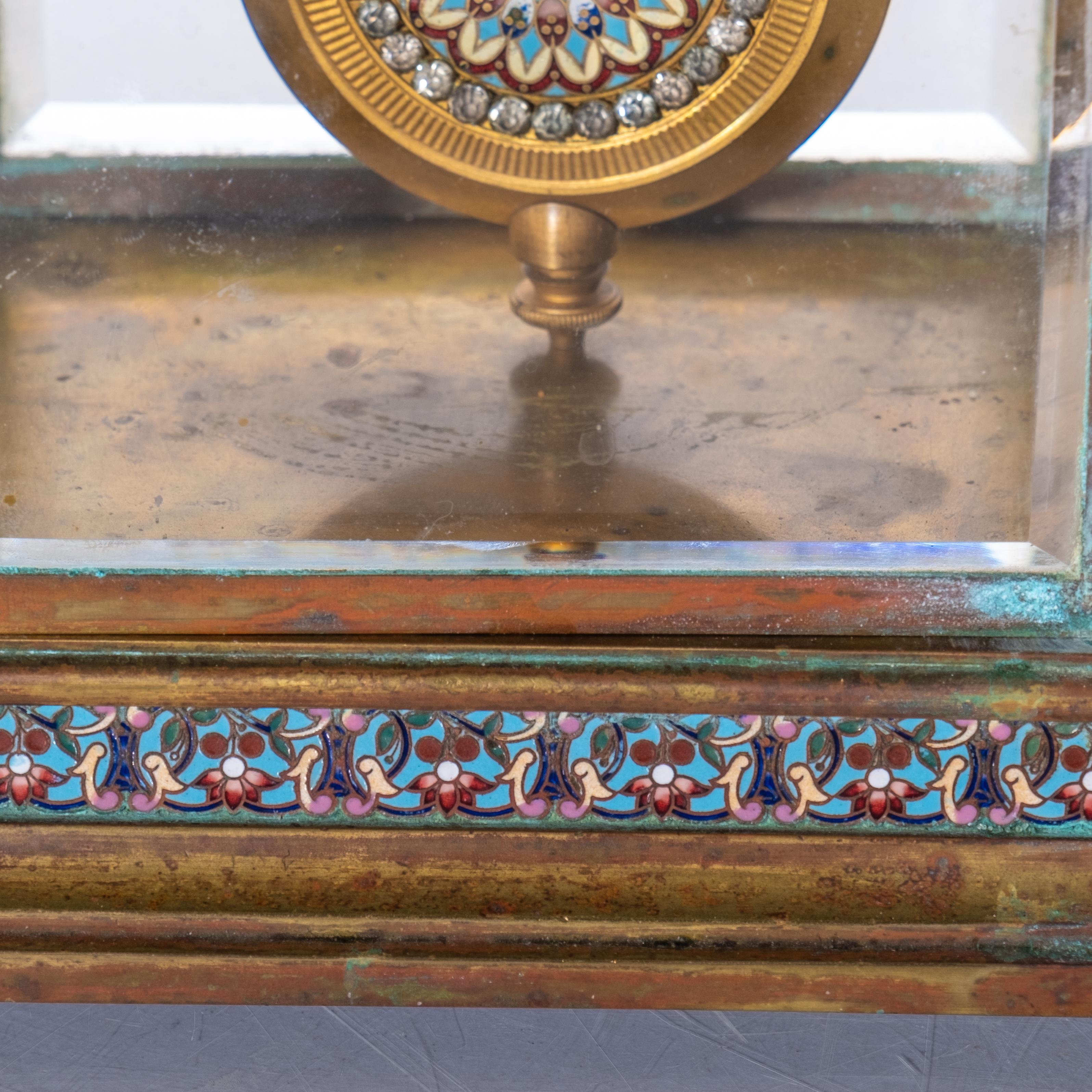 Mantel Clock Cloisonne Crystal Regulator, Shreve Crump & Low Co In Good Condition In Hudson, NY