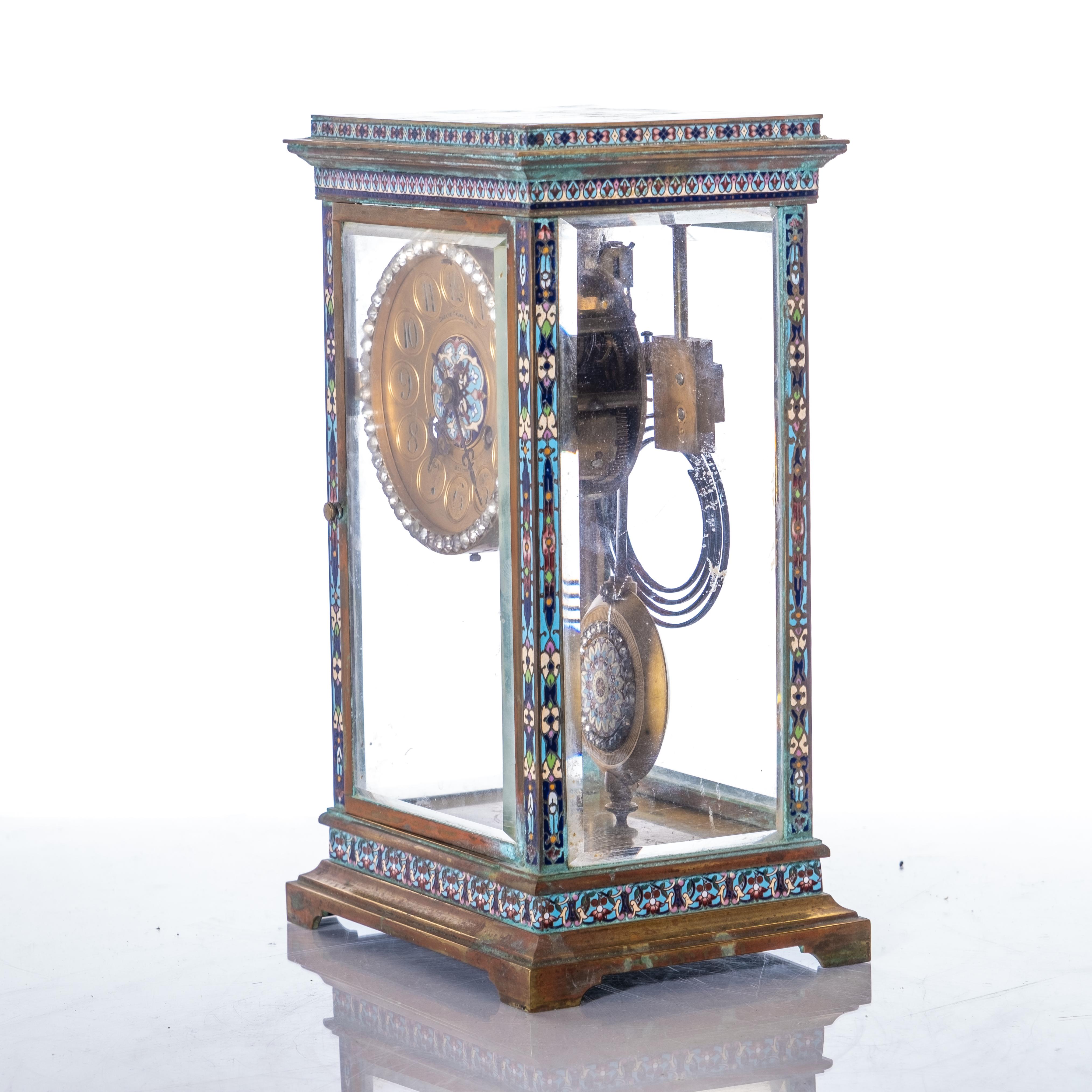 Bronze Mantel Clock Cloisonne Crystal Regulator, Shreve Crump & Low Co