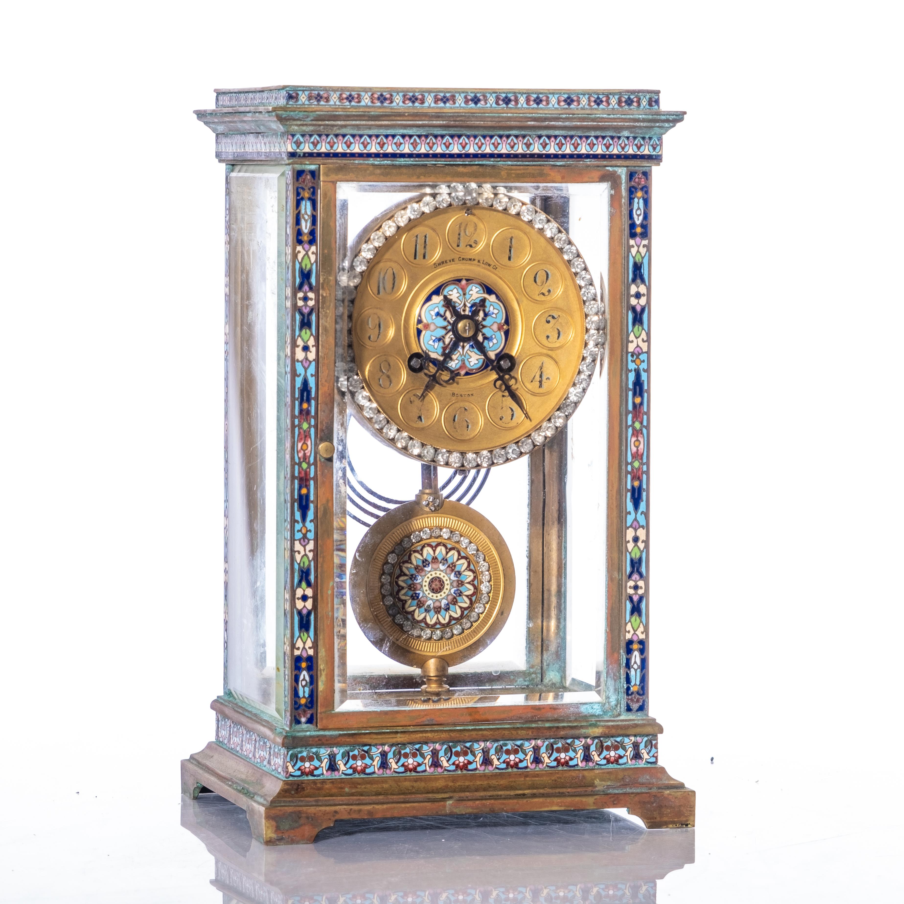 Mantel Clock Cloisonne Crystal Regulator, Shreve Crump & Low Co 1