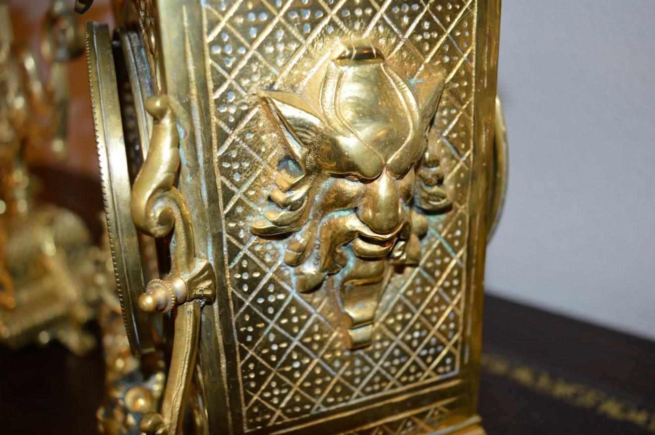 Mantel Clock in Gilded Bronze For Sale 7