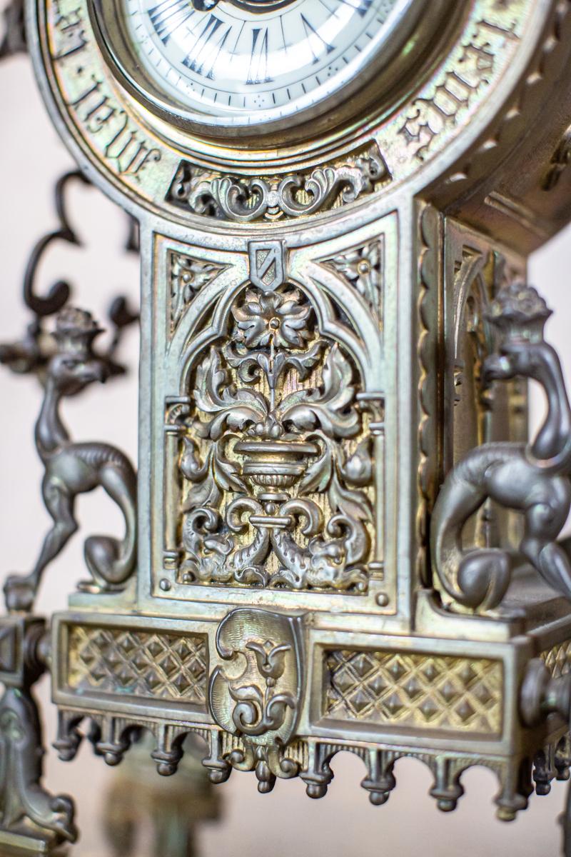 Mantel Clock in Decorative Metal Case, circa 1900 In Good Condition In Opole, PL