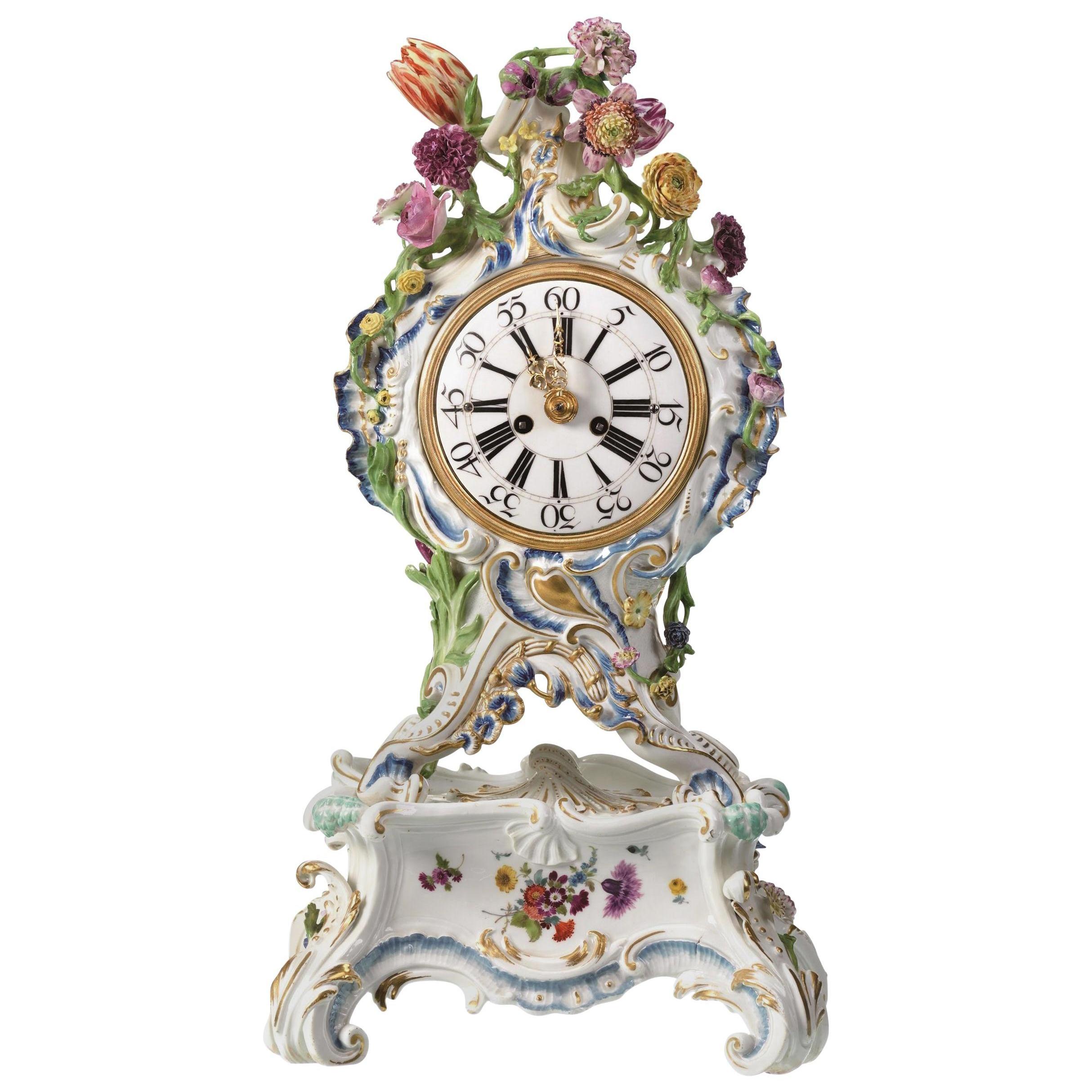 Mantel Clock Meissen Hard, Paste Porcelain, 1745-1755