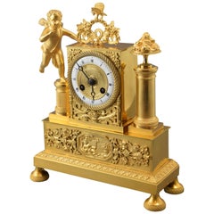 Antique Mantel Clock. Ormolu Bronze, Machinery with Thread Escapement. France, 19th Cent