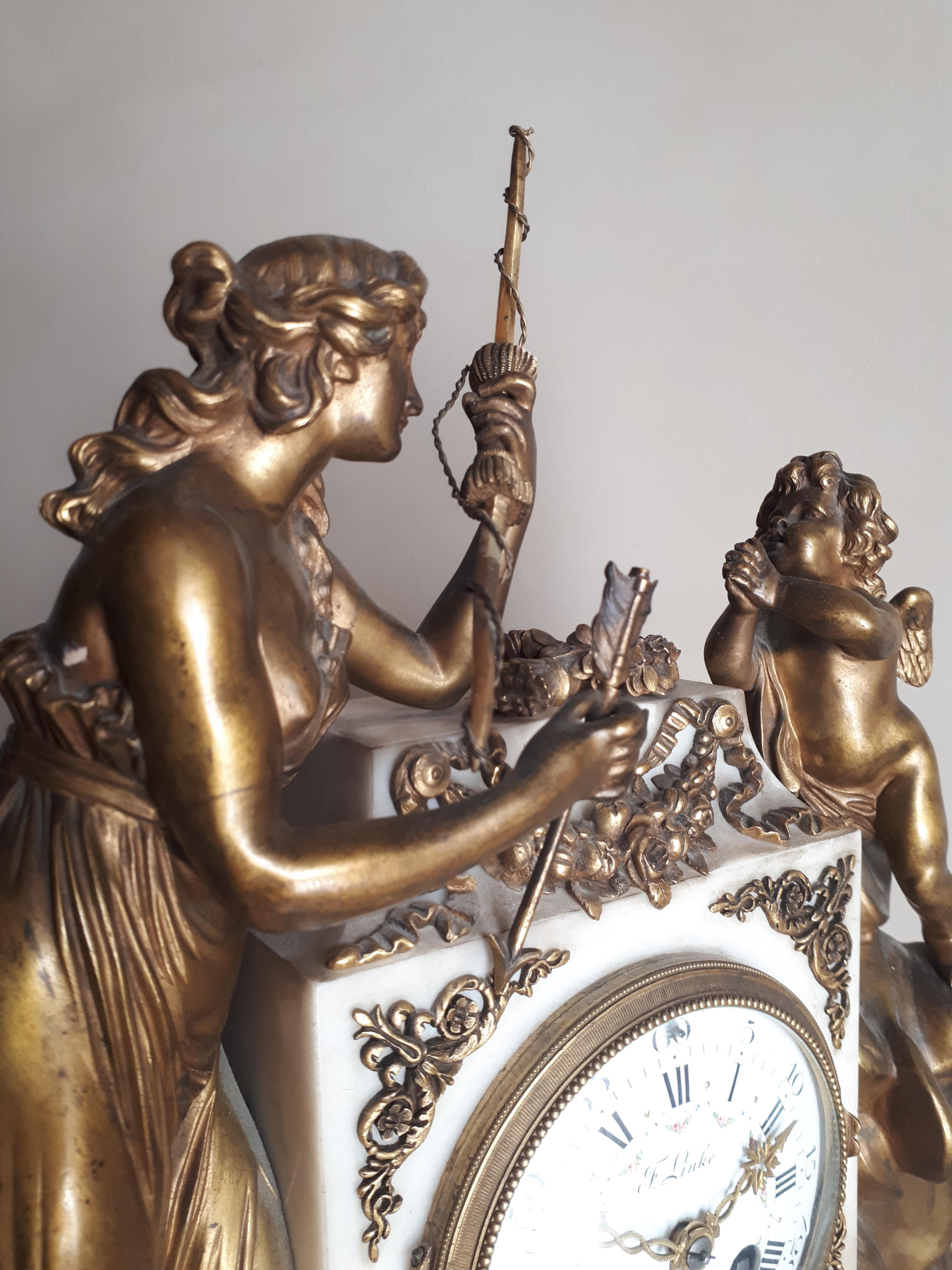Mantel clock - pendulum by François Linke in marble and gilded bronze For Sale 10