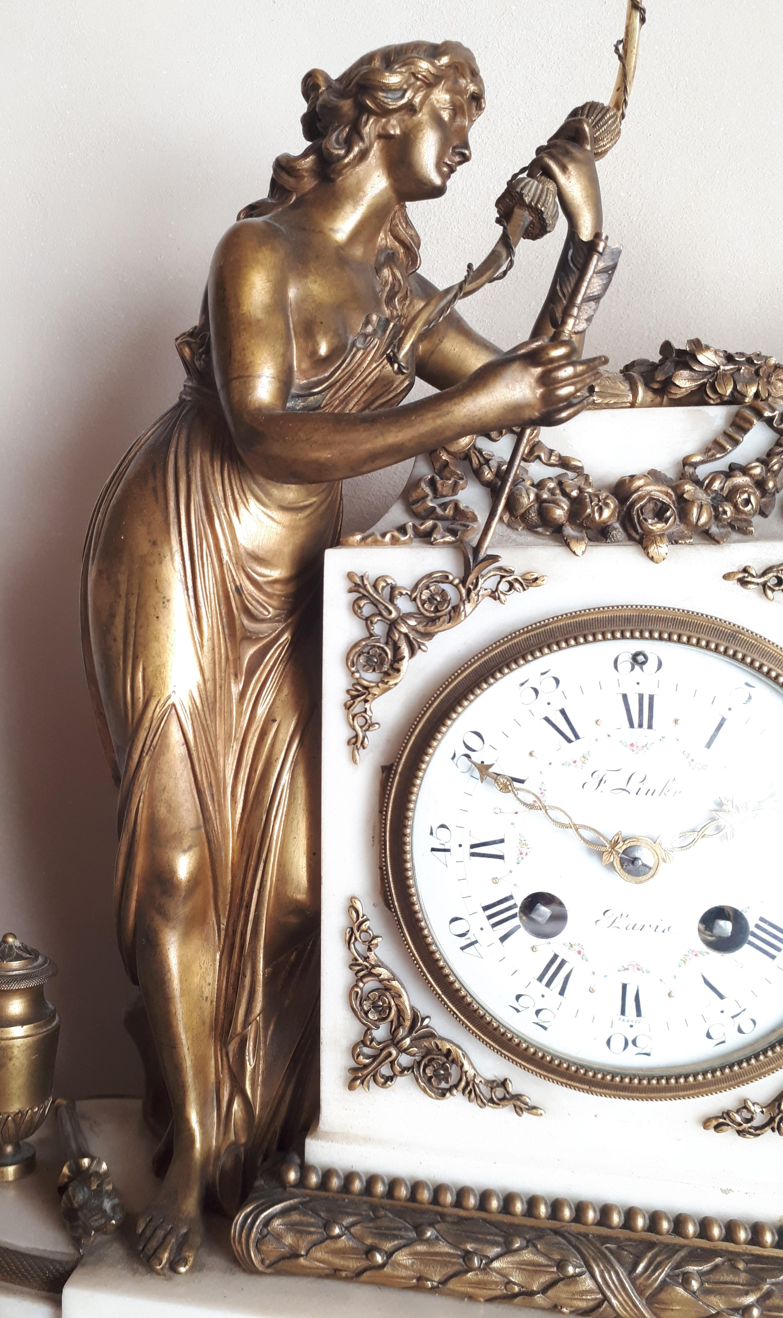 Gilt Mantel clock - pendulum by François Linke in marble and gilded bronze For Sale