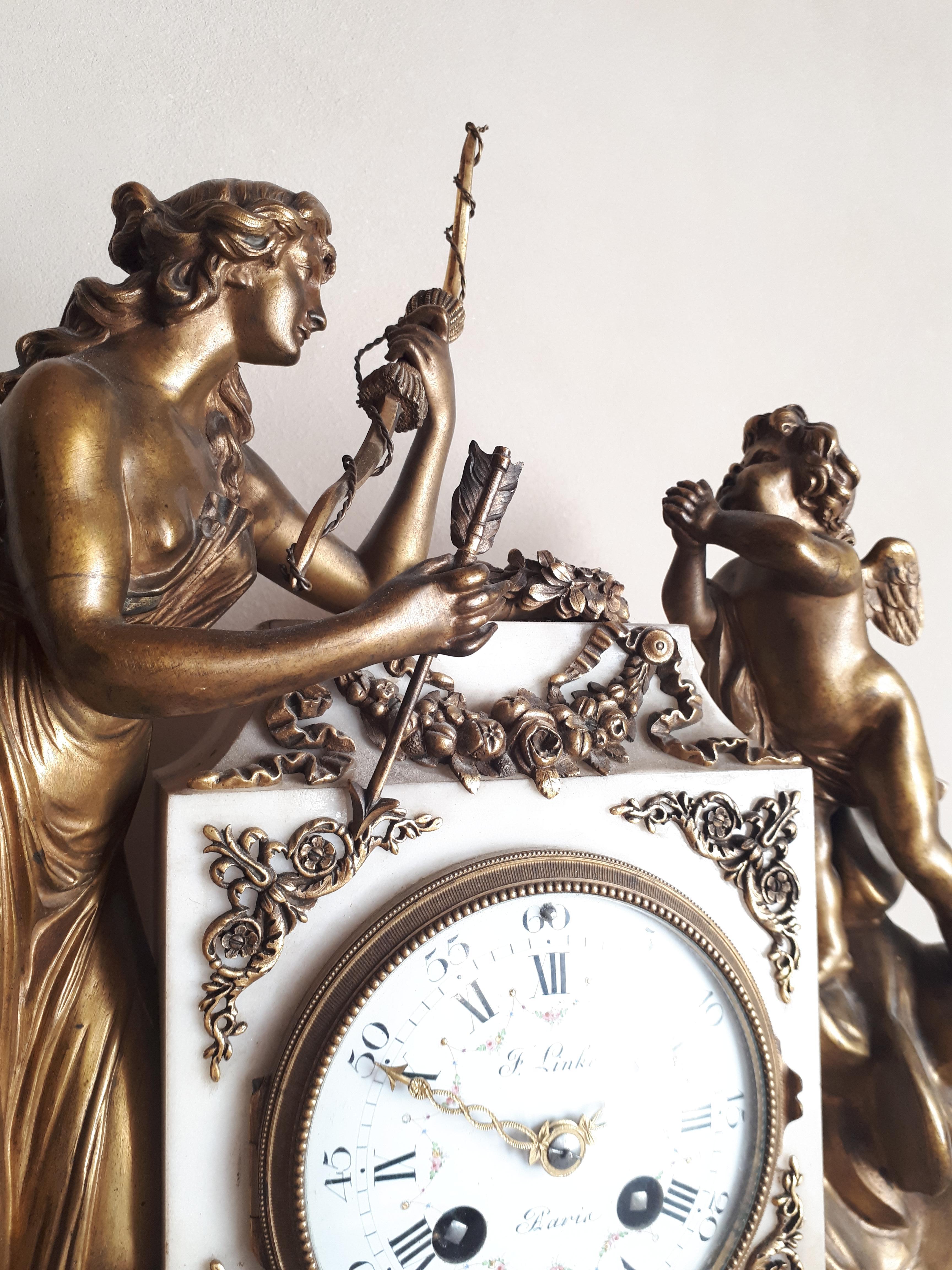 Mantel clock - pendulum by François Linke in marble and gilded bronze In Good Condition For Sale In Saverne, Grand Est