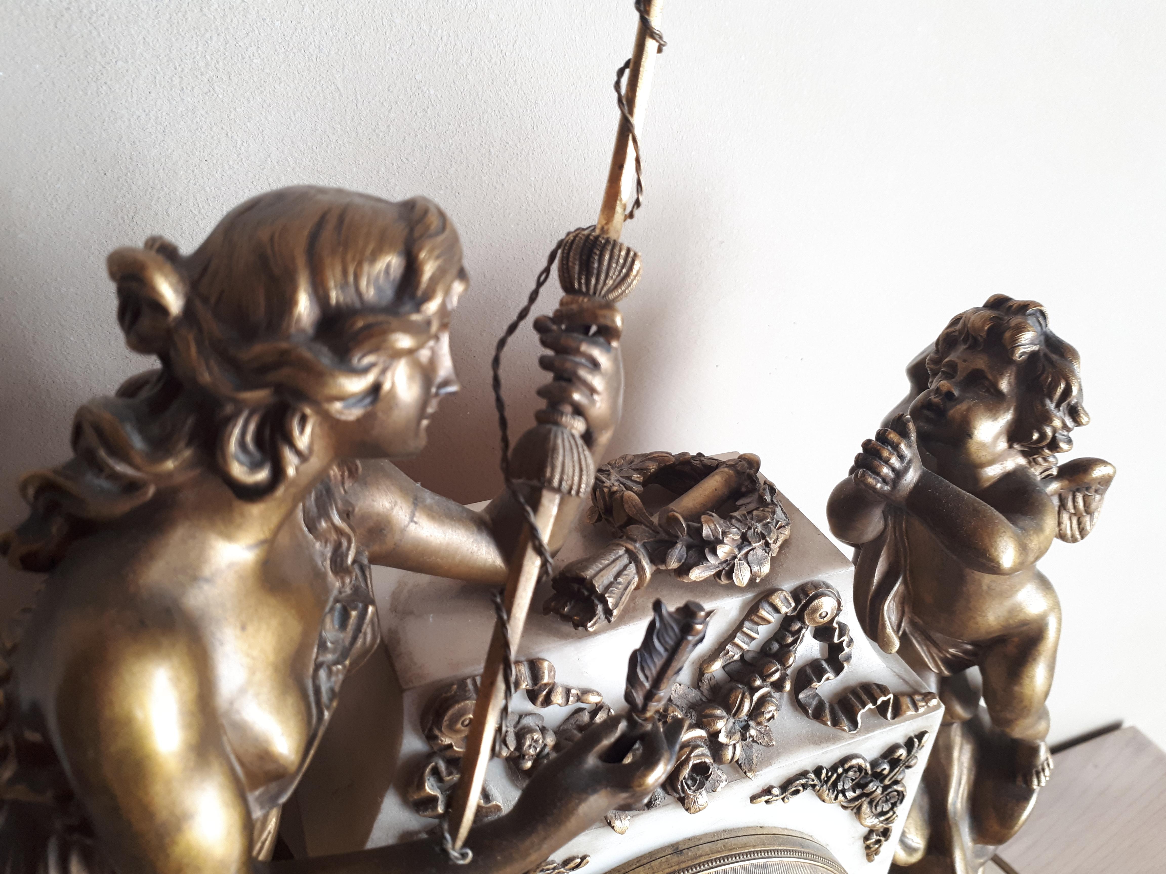 Bronze Mantel clock - pendulum by François Linke in marble and gilded bronze For Sale
