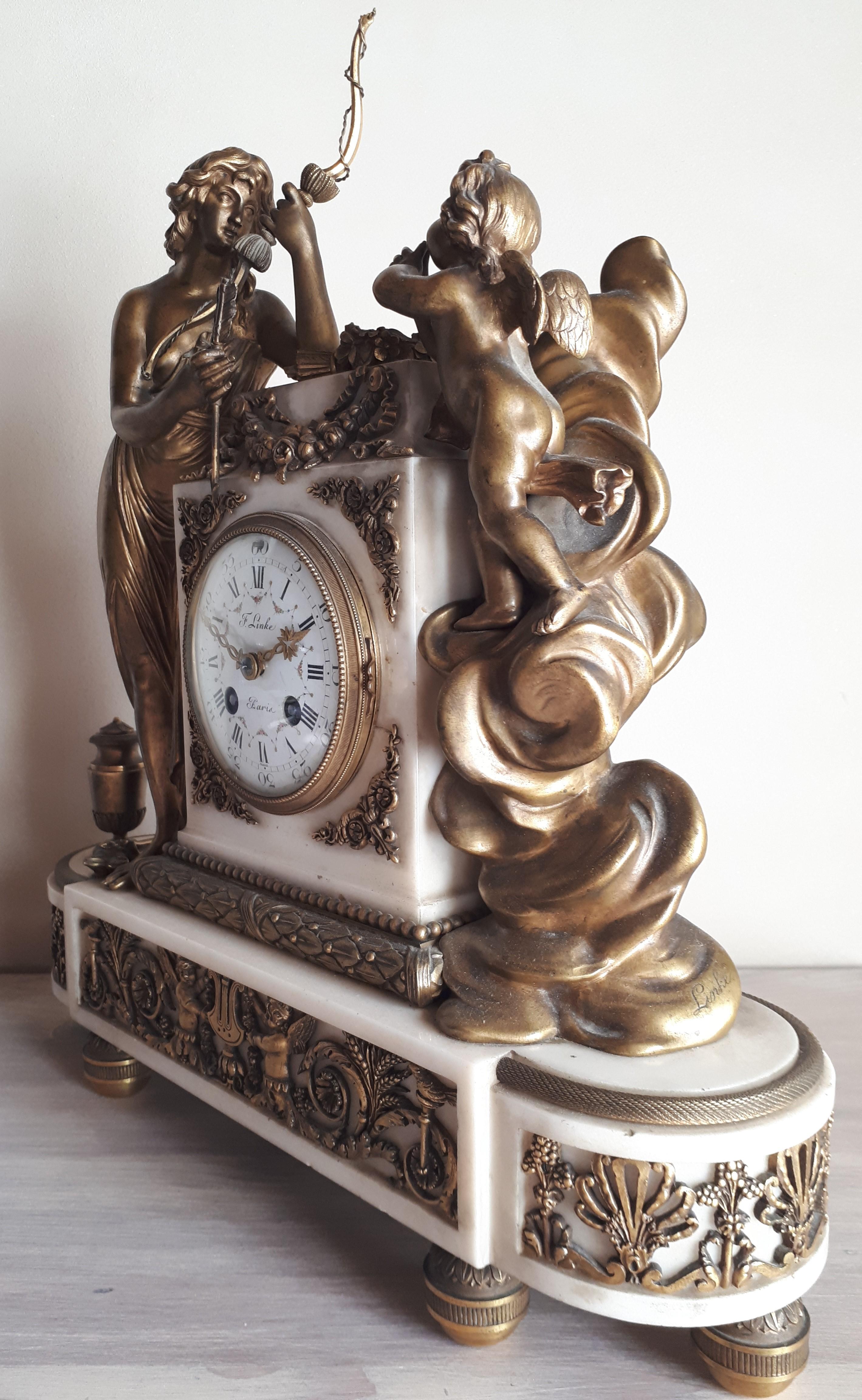 Mantel clock - pendulum by François Linke in marble and gilded bronze For Sale 1