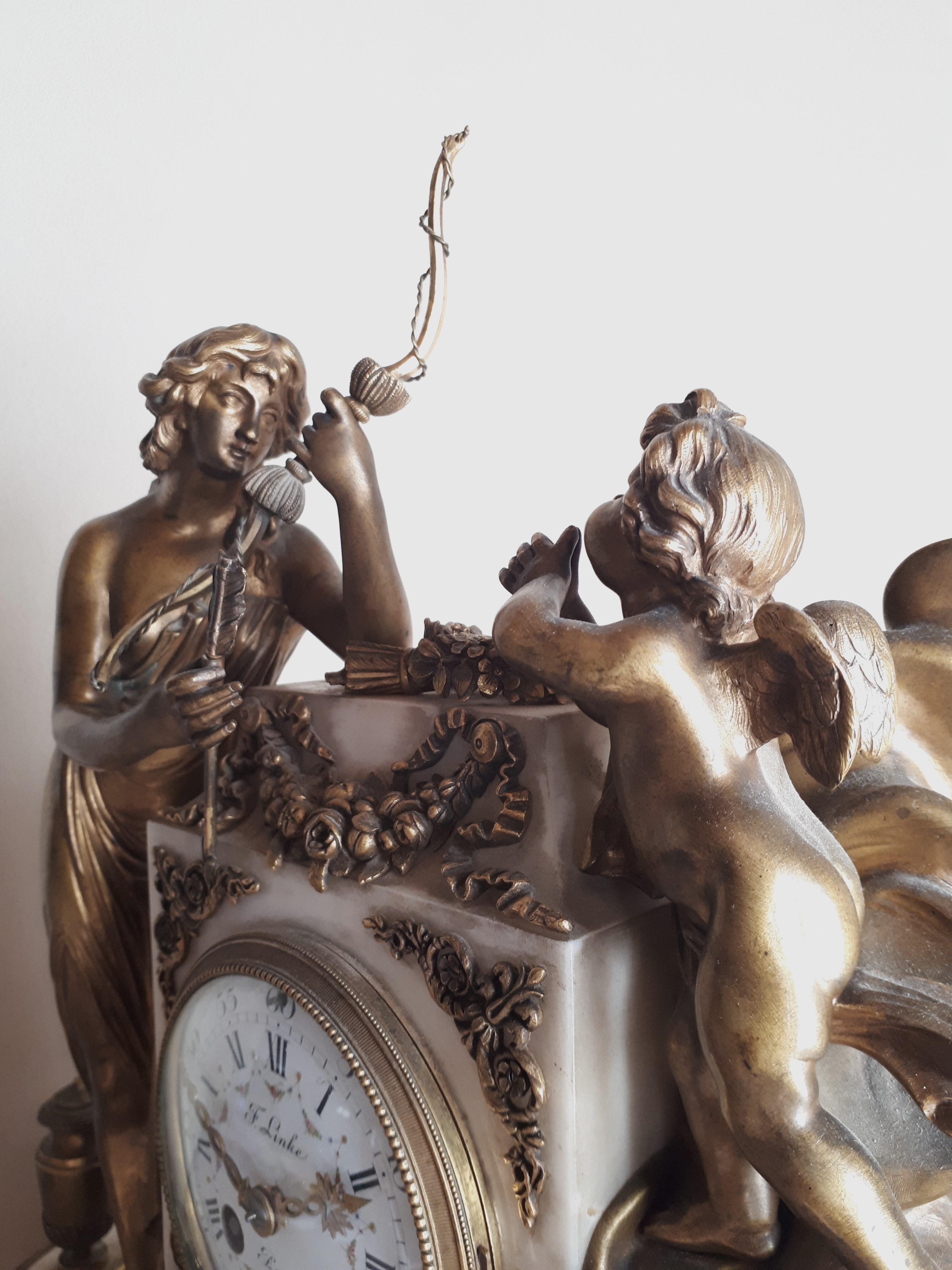 Mantel clock - pendulum by François Linke in marble and gilded bronze For Sale 2