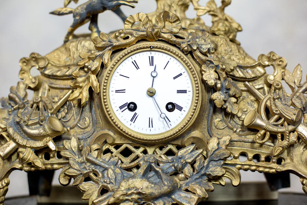 French Mantel Clock with a Glass Dome, circa 1930s For Sale