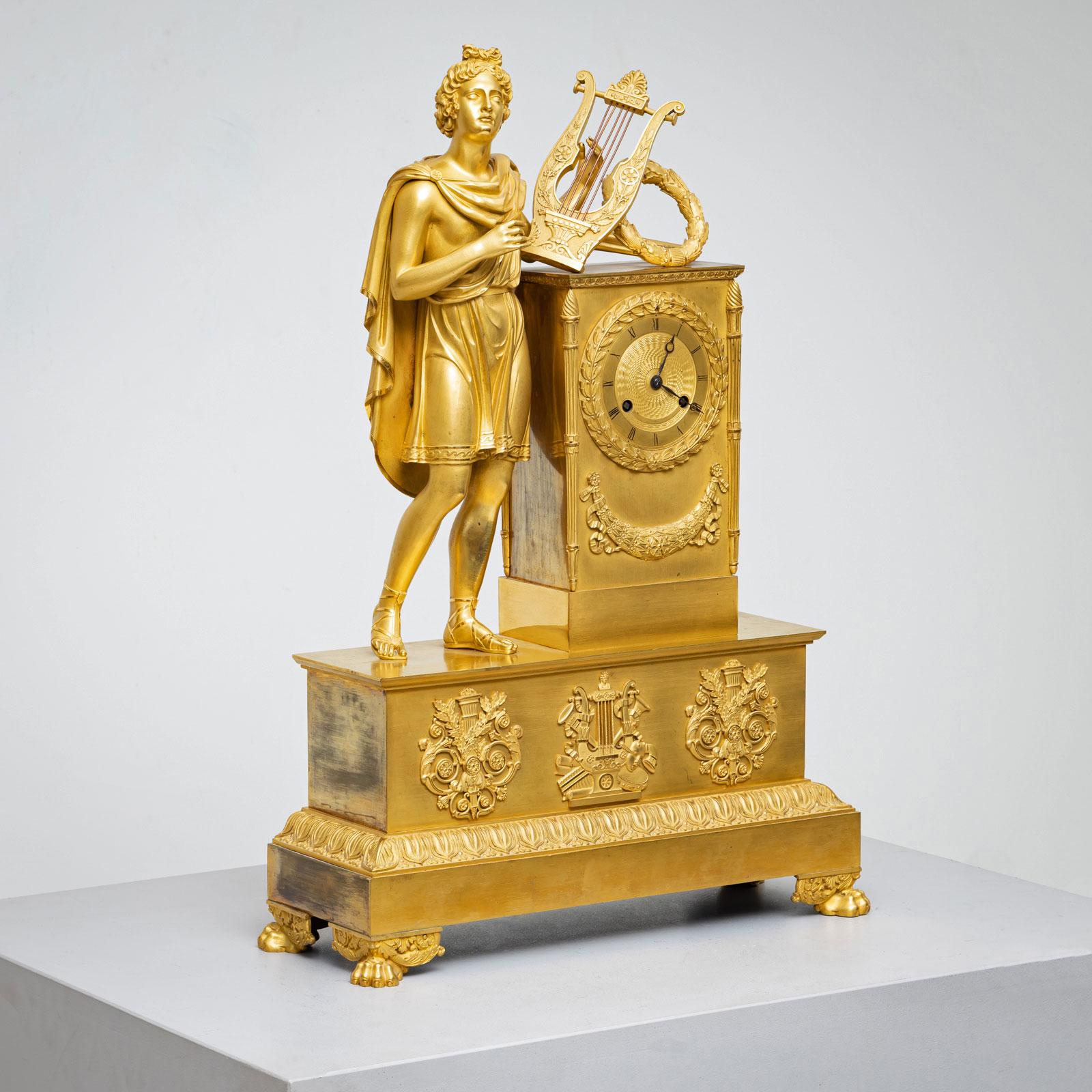 Neoclassical Mantel Clock with Apollo, Early 19th Century For Sale