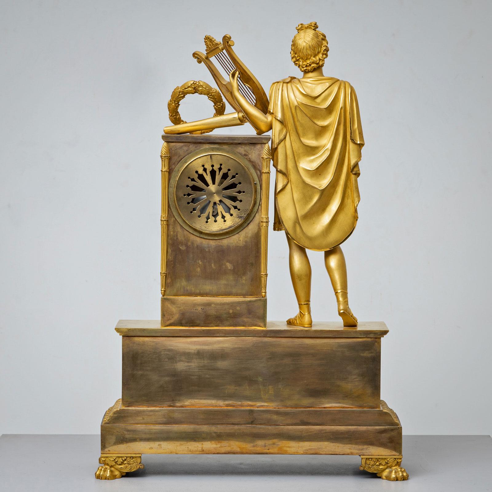 Bronze Mantel Clock with Apollo, Early 19th Century For Sale