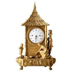 Antique Mantel Clock with Genre Scene, Vienna 19th Century