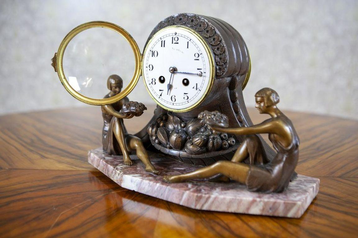 European Mantel Clock With Marble Base From the Turn of the Centuries For Sale
