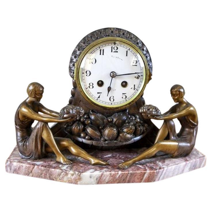 Mantel Clock With Marble Base From the Turn of the Centuries For Sale