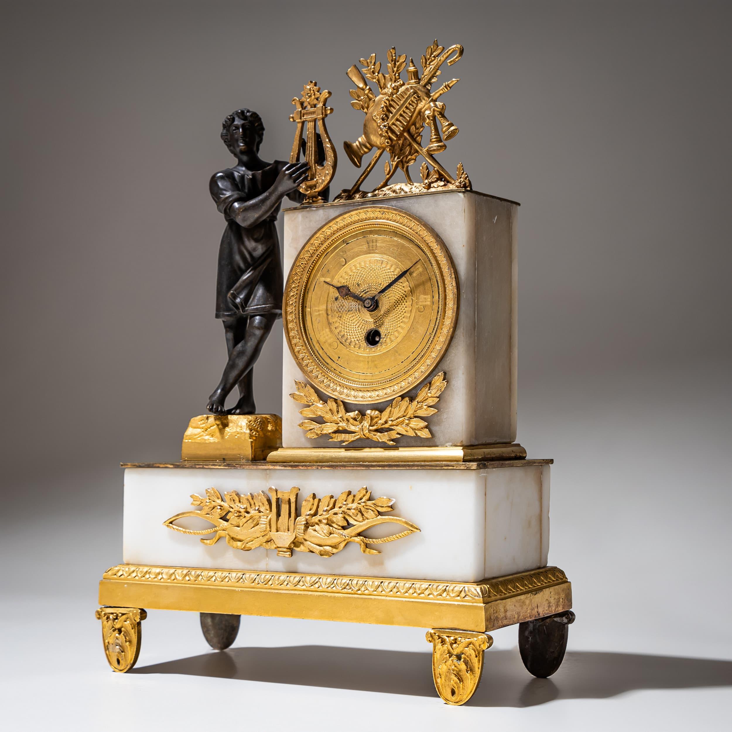 Neoclassical Mantel Clock with Orpheus Figure, 19th Century For Sale