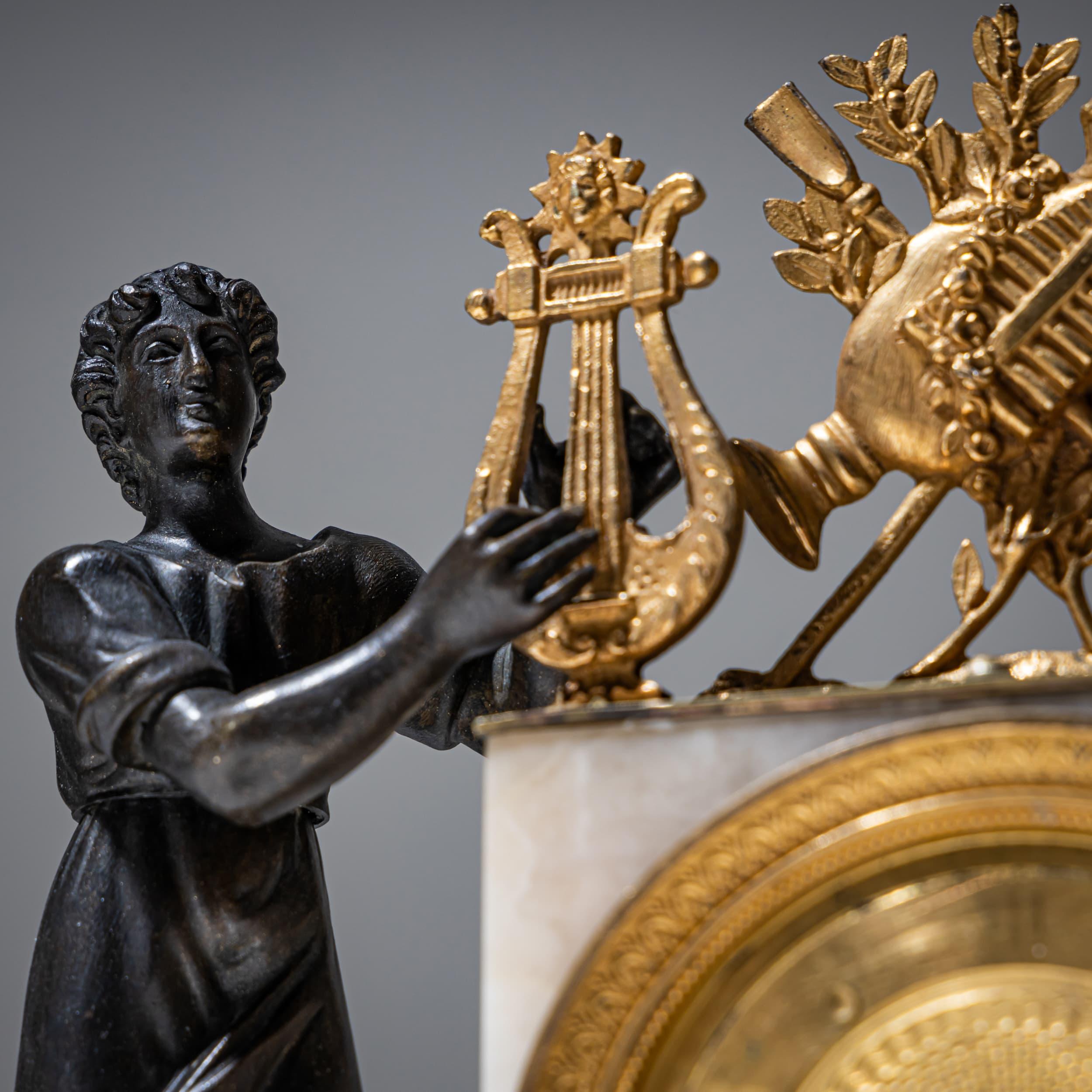 European Mantel Clock with Orpheus Figure, 19th Century For Sale