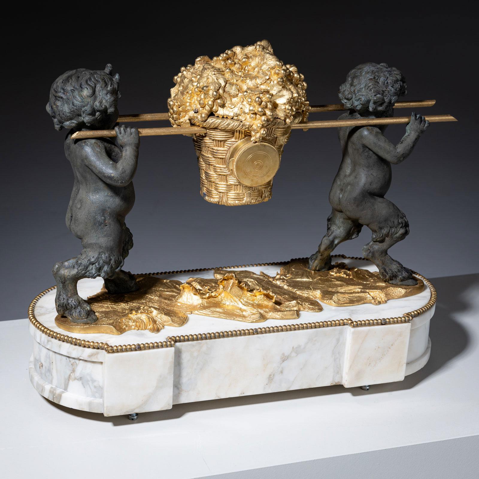 Mantel Clock with small Satyrs, 1st Half 19th Century For Sale 1