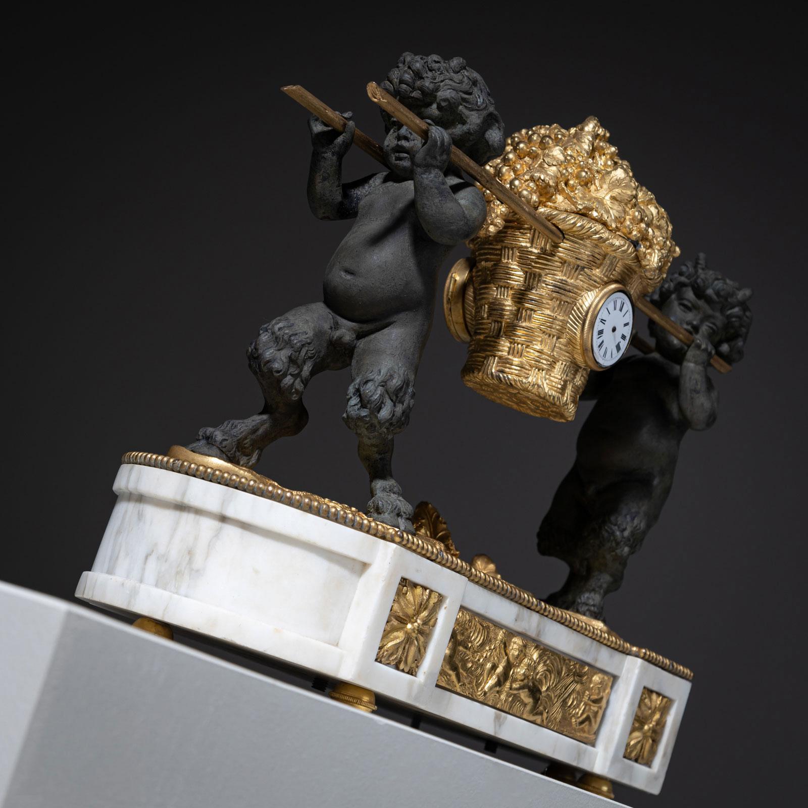 Mantel Clock with small Satyrs, 1st Half 19th Century For Sale 2