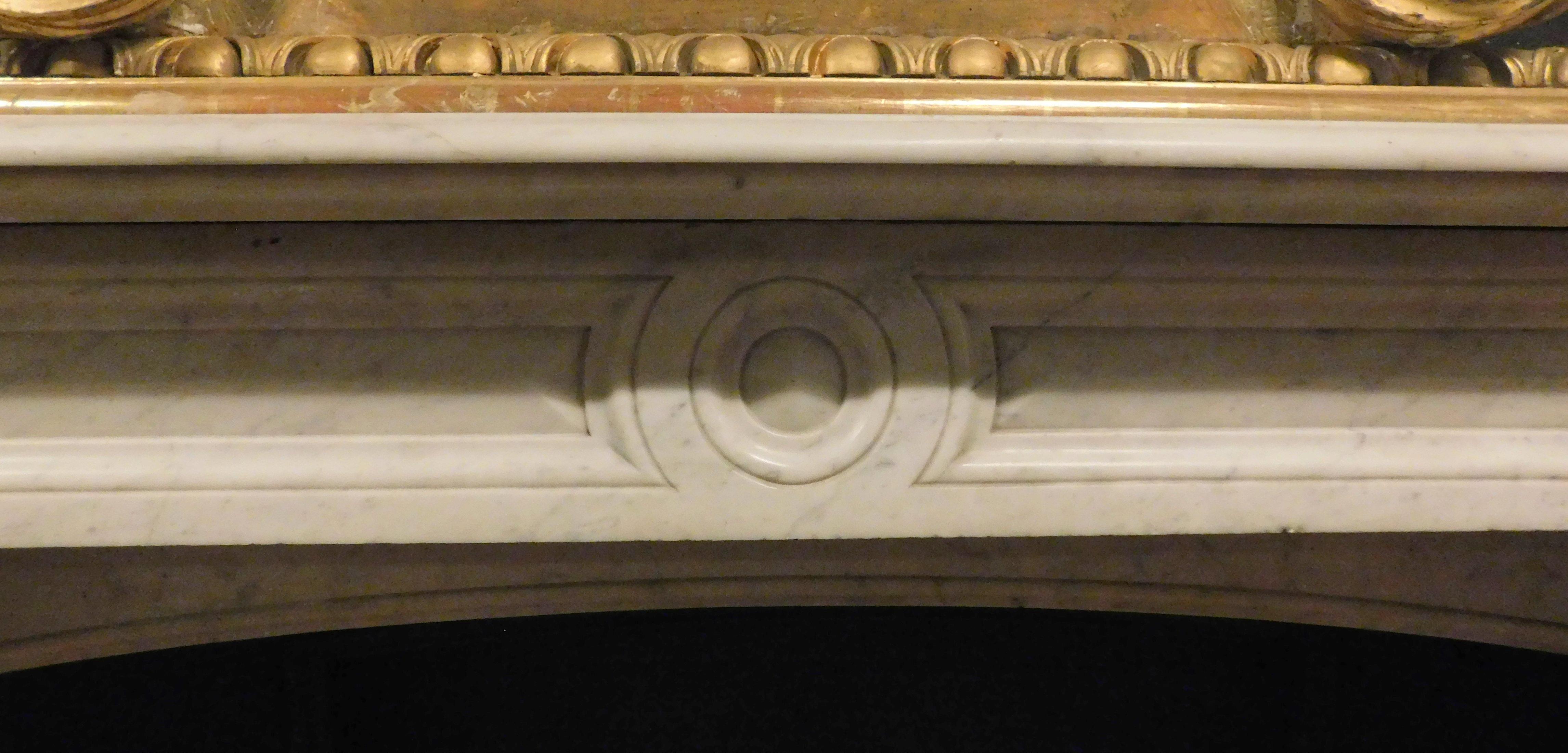 Carrara Marble Mantel fireplace, carved in white Carrara marble, 19th century France For Sale