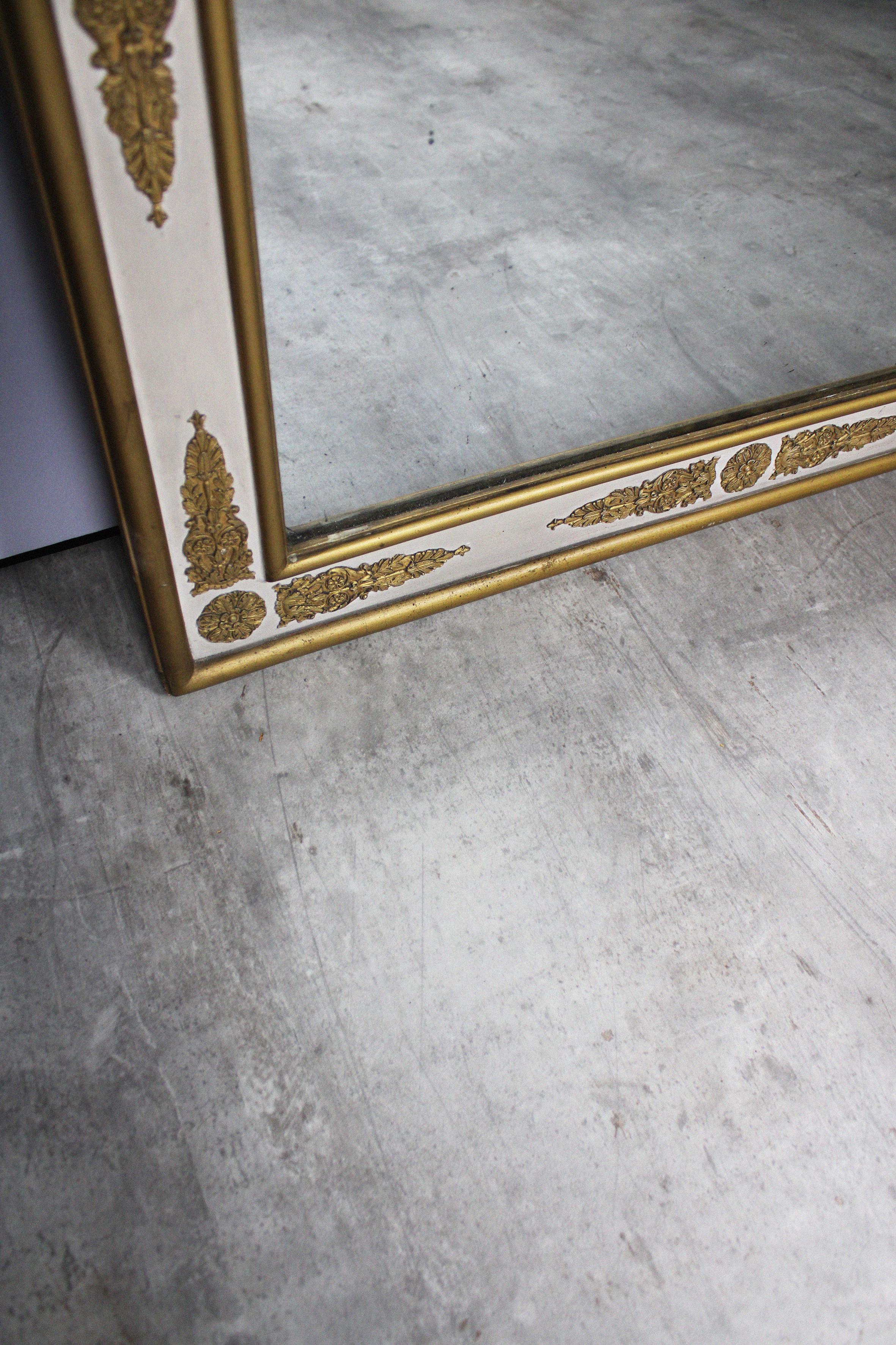 French Mantel Mirror Gold Leaf White Gilt Wood Renaissance Rococo 19th Century France For Sale