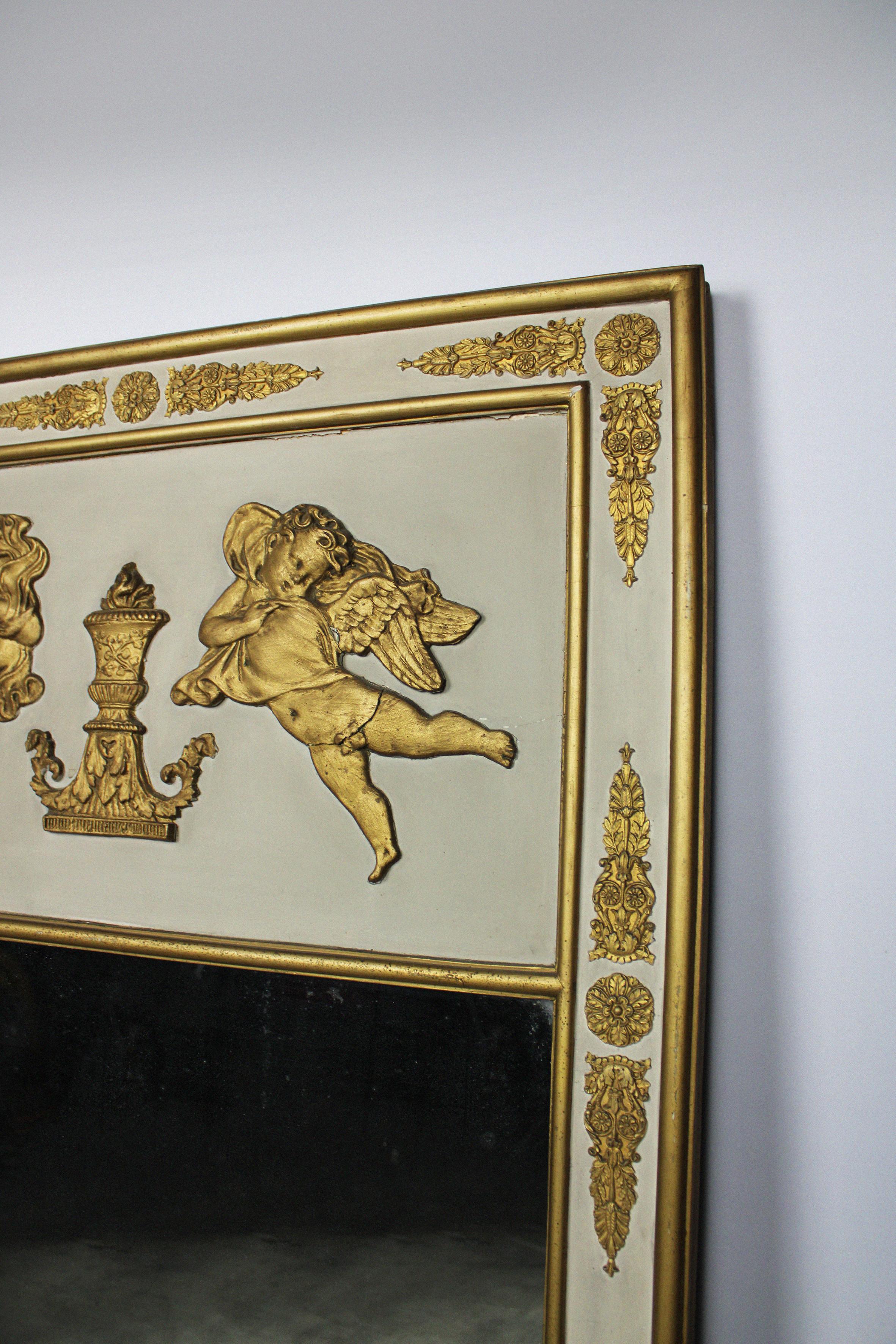 Mantel Mirror Gold Leaf White Gilt Wood Renaissance Rococo 19th Century France In Good Condition For Sale In Antwerpen, BE