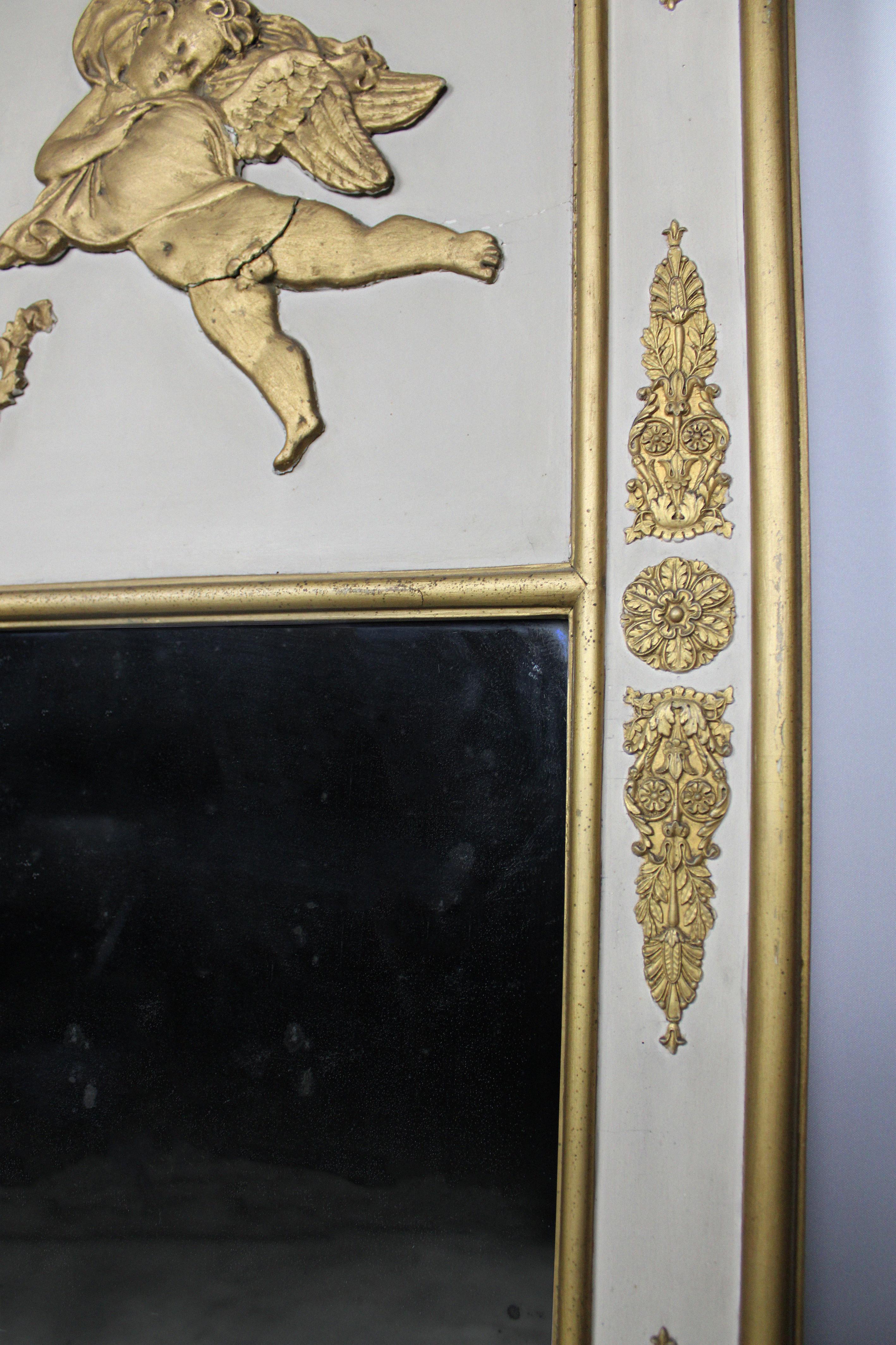 Mantel Mirror Gold Leaf White Gilt Wood Renaissance Rococo 19th Century France For Sale 3