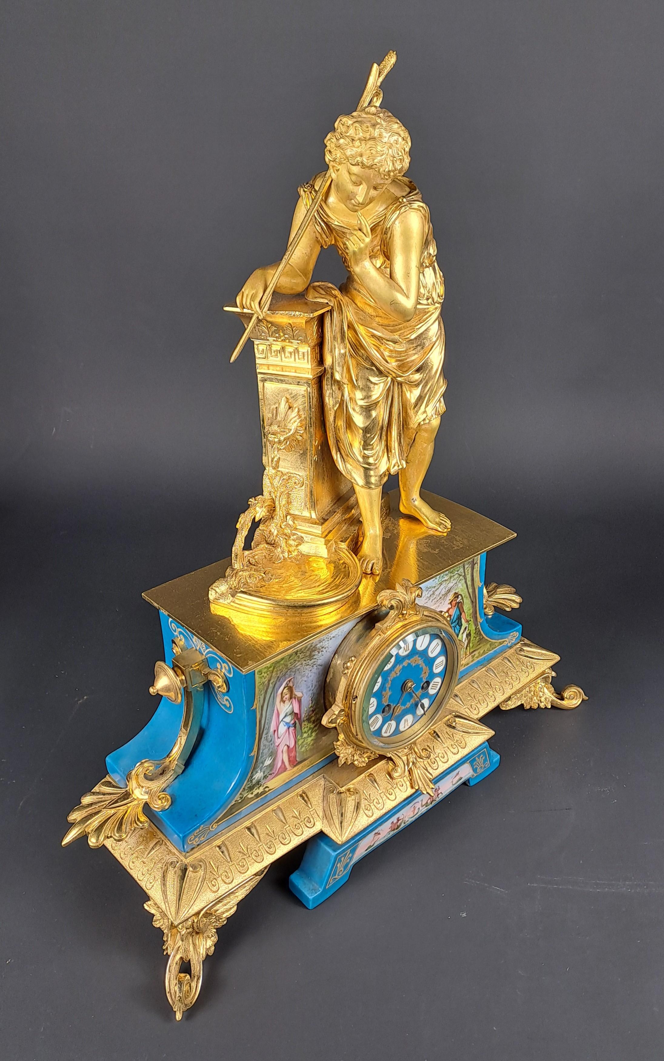Mantel Set Signed Le Roy In Gilt Bronze And Sèvres Porcelain For Sale 5