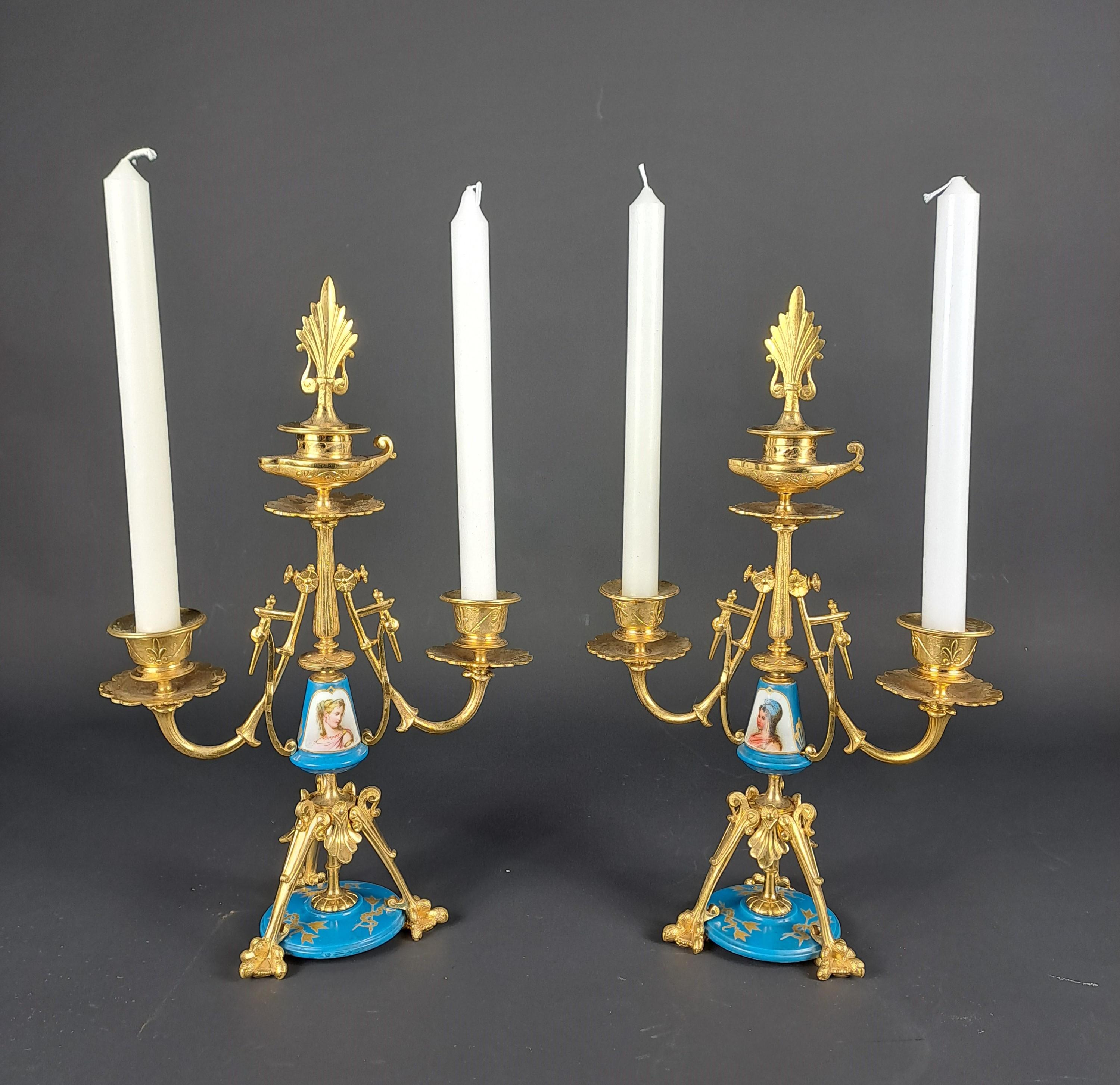 Mantel Set Signed Le Roy In Gilt Bronze And Sèvres Porcelain For Sale 7