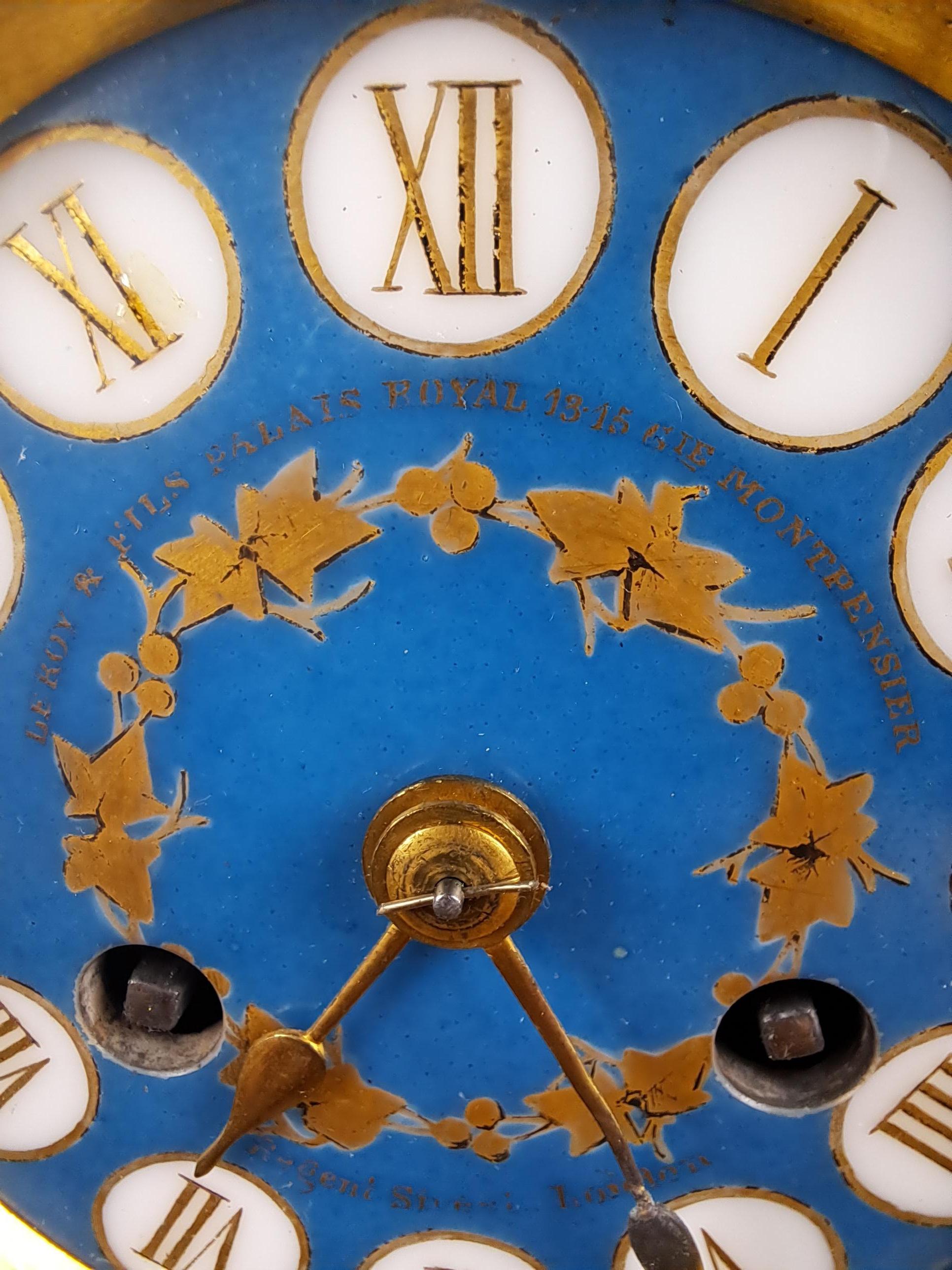 Napoleon III Mantel Set Signed Le Roy In Gilt Bronze And Sèvres Porcelain For Sale
