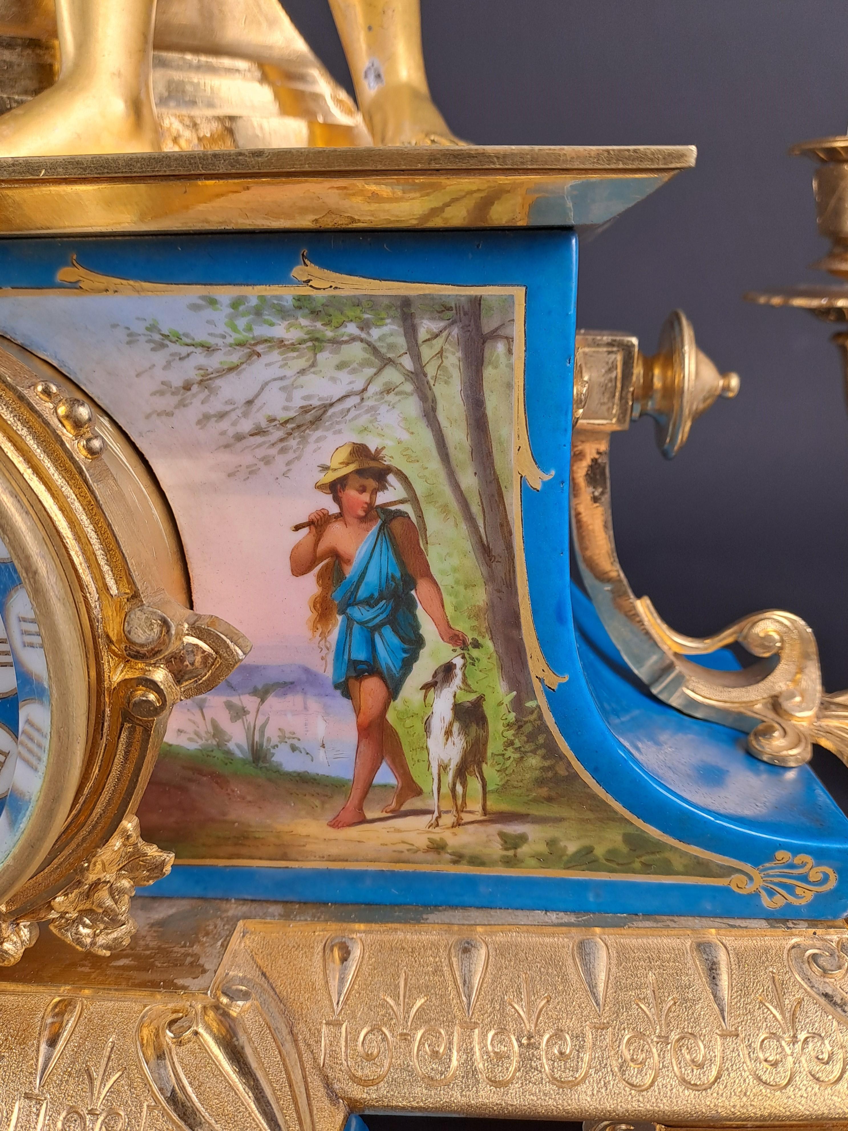 19th Century Mantel Set Signed Le Roy In Gilt Bronze And Sèvres Porcelain For Sale
