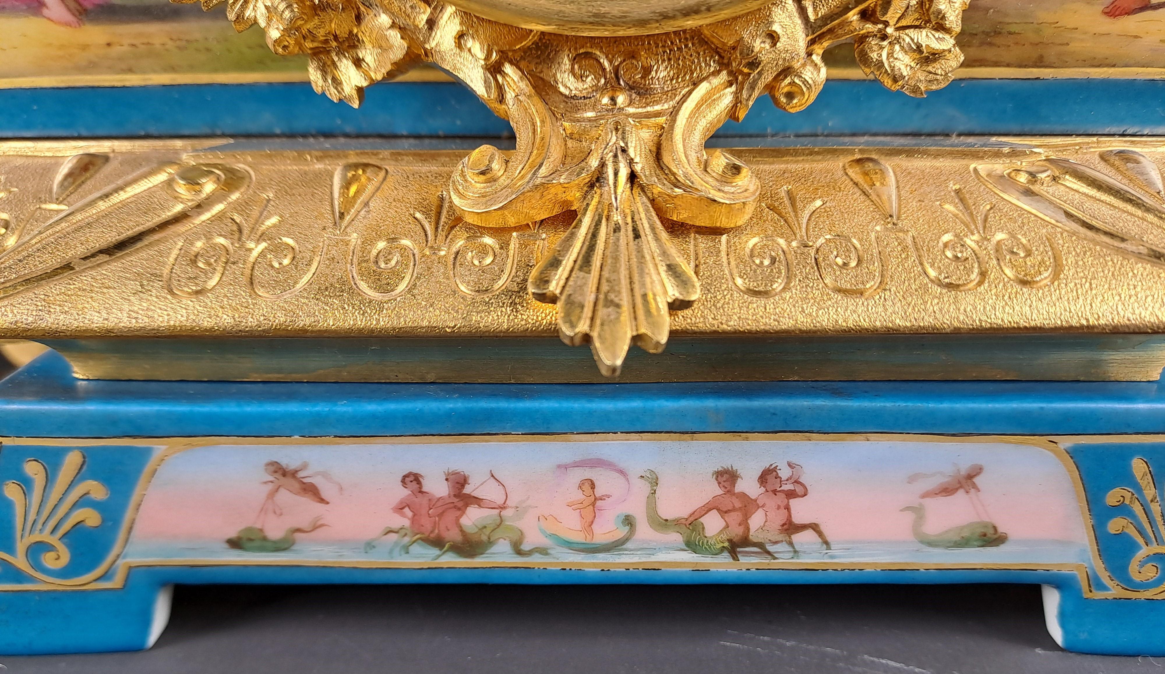 Mantel Set Signed Le Roy In Gilt Bronze And Sèvres Porcelain For Sale 2