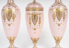 Mantel Set, Vases, Pink Opaline, Napoleon III Period, 19th Century.