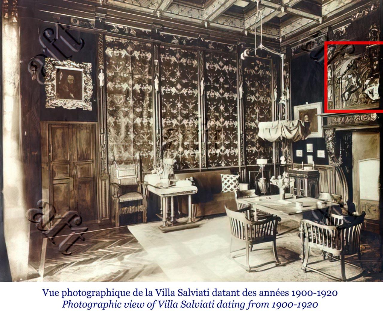 Procedente de la suntuosa Villa Salviati, en Toscana, este manto de araña fue realizado cuando la pareja Arthur Vansittart y Diana Crosbie renovaron parte de la decoración interior de la villa entre 1844 y 1854.

La villa, importante obra del