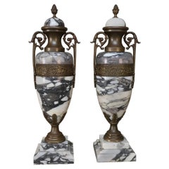 Mantel Urns, Cassolettes, 19th Century French Marble and Bronze