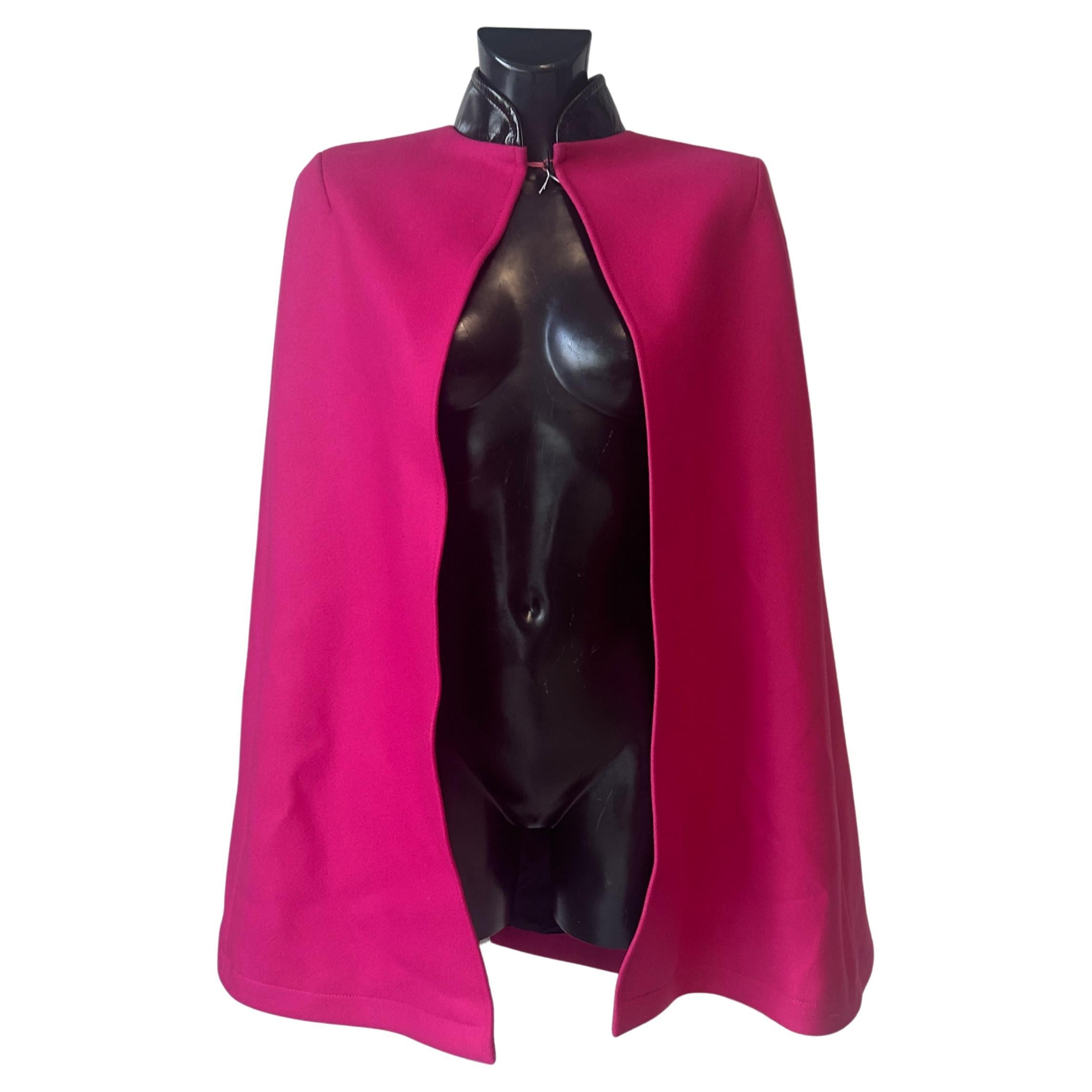 Fuchsia pink Moschino Couture cape in virgin wool, Italy, 2000s For Sale