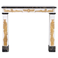 Egyptian Revival Mantelpiece, Marble with Appliqué, France, Circa 1830