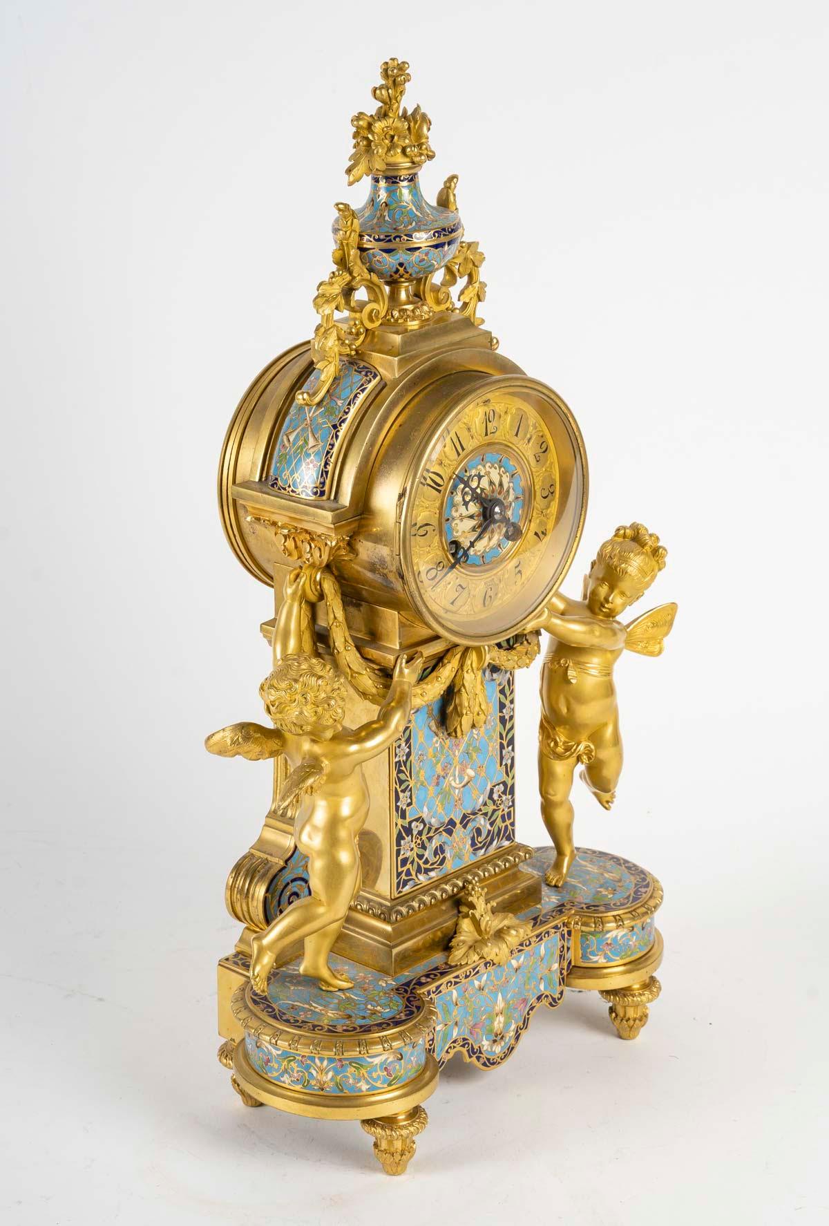 Kaminsims und Kandelaber aus vergoldeter und Cloisonné-Bronze, Napoleonzeit. im Angebot 6