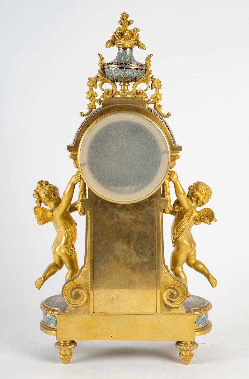 Kaminsims und Kandelaber aus vergoldeter und Cloisonné-Bronze, Napoleonzeit. im Angebot 8