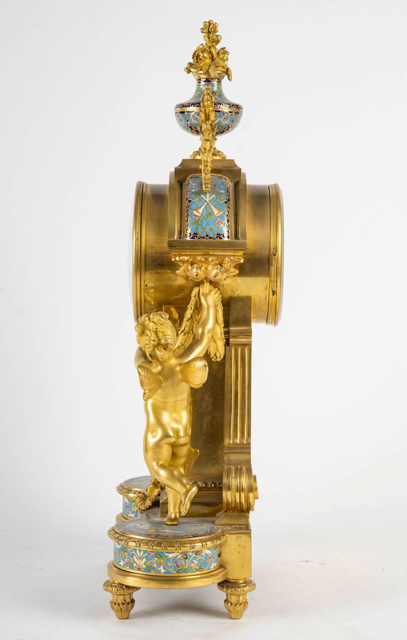 Kaminsims und Kandelaber aus vergoldeter und Cloisonné-Bronze, Napoleonzeit. im Angebot 9