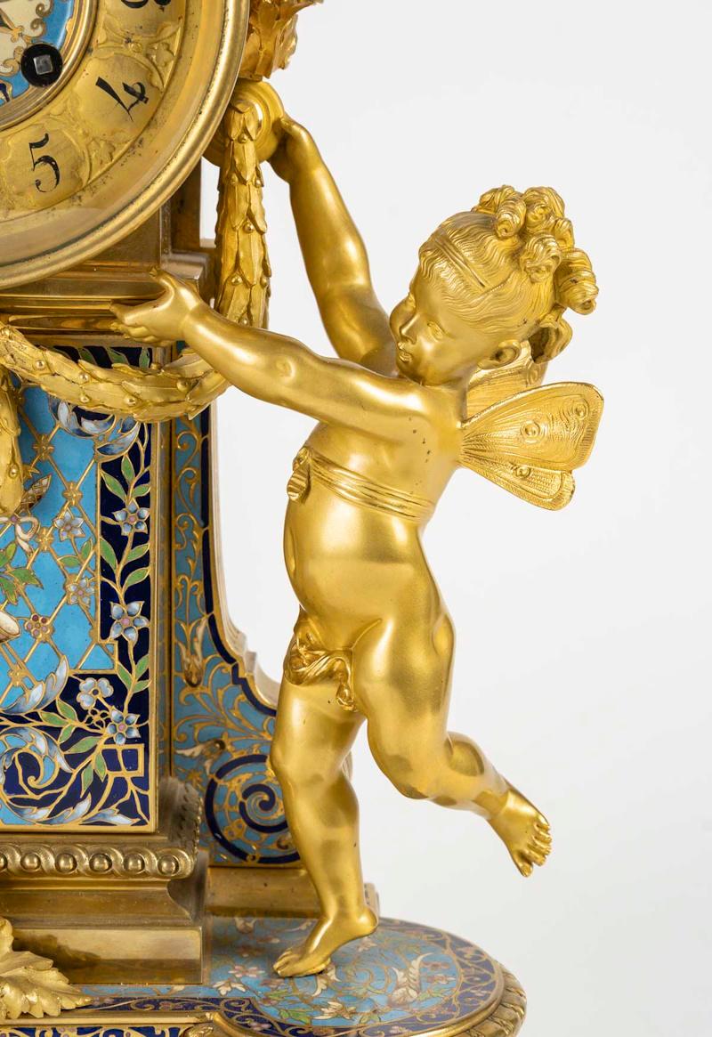 Kaminsims und Kandelaber aus vergoldeter und Cloisonné-Bronze, Napoleonzeit. im Angebot 10
