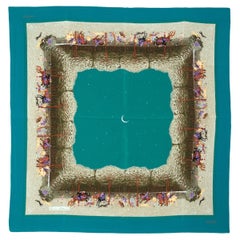 S/S 1985 MANTERO "Caccia Notturna" Nocturnal Hunt Blue Green Silk Scarf