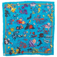 Mantero Teal & Multicolor Silk Floral Print Scarf