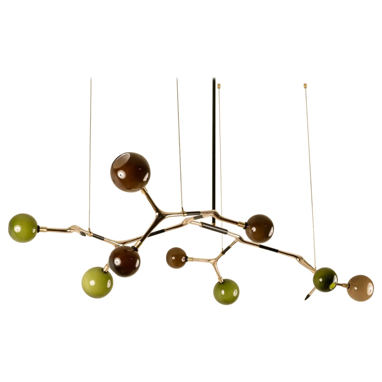 Lampe à suspension Mantis 9 Coffee and Olive Glass avec bronze poli par Isabel Moncada