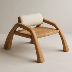 Mantis Chair in Solid Oak Wood & Ivory Upholstered Backrest by Andres Monnier