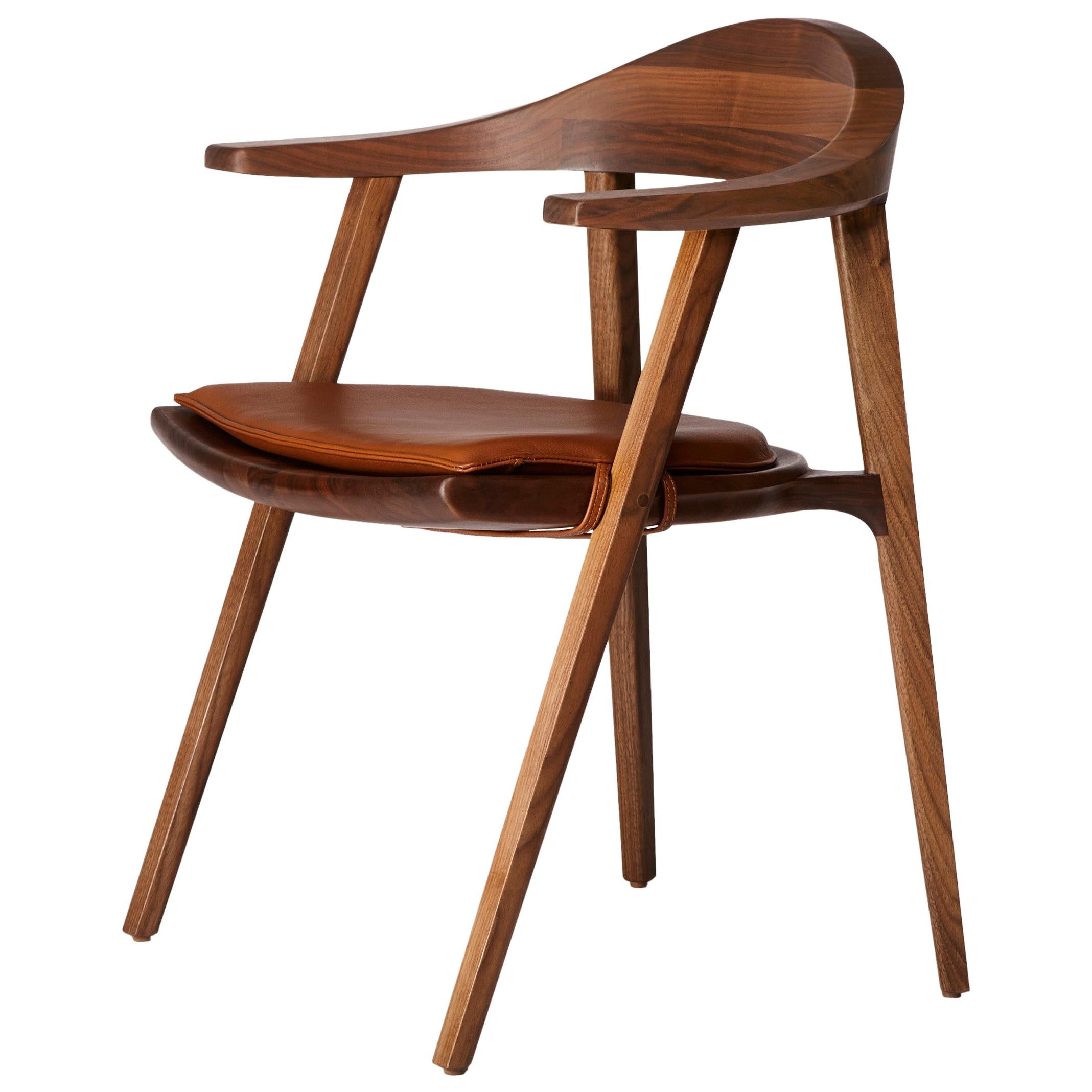 Mantis Chair in Solid Walnut with Leather Cushion Designed by Craig Bassam