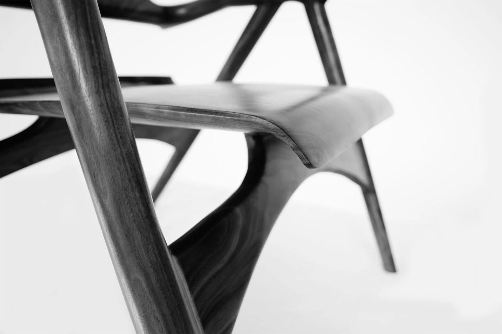 Contemporary Mantis Chair in Walnut Wood, Hand-Sculpted Chair by Kokora For Sale