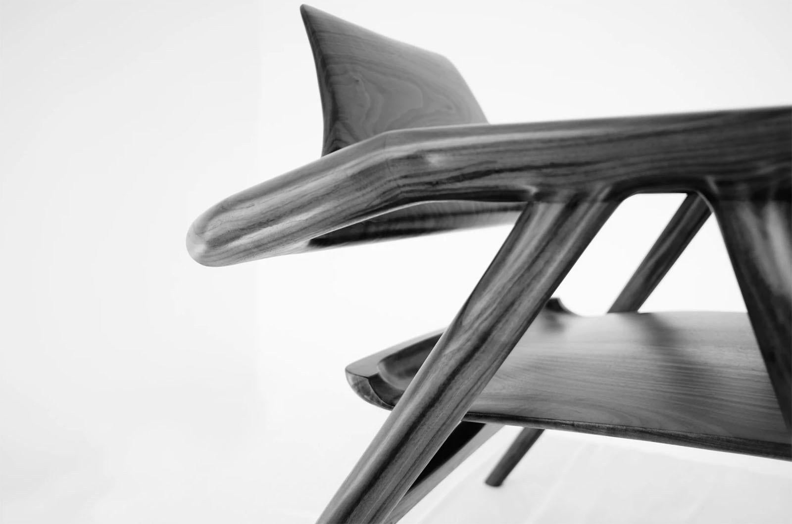 Ash Mantis Chair in Walnut Wood, Hand-Sculpted Chair by Kokora For Sale