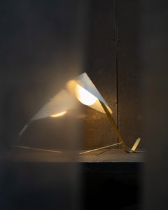 MANTIS Table Lamp - Specialist Paper in Ivory, Brass, Opal Ellipsoid Glass