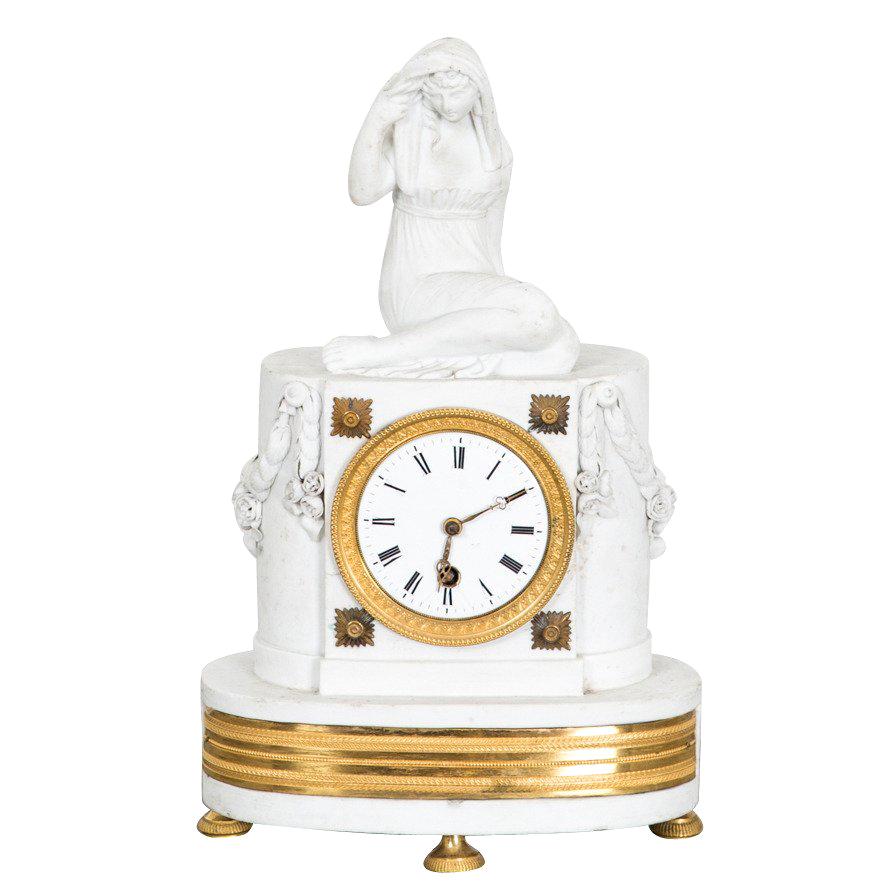 Mantle Clock French Neoclassical White Gilt bronze France